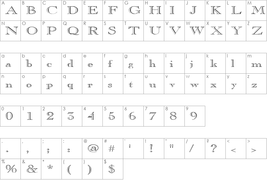 GravureExtended font character map preview
