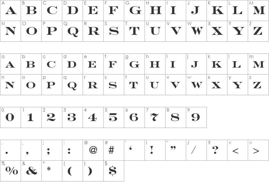 GravureRoman font character map preview
