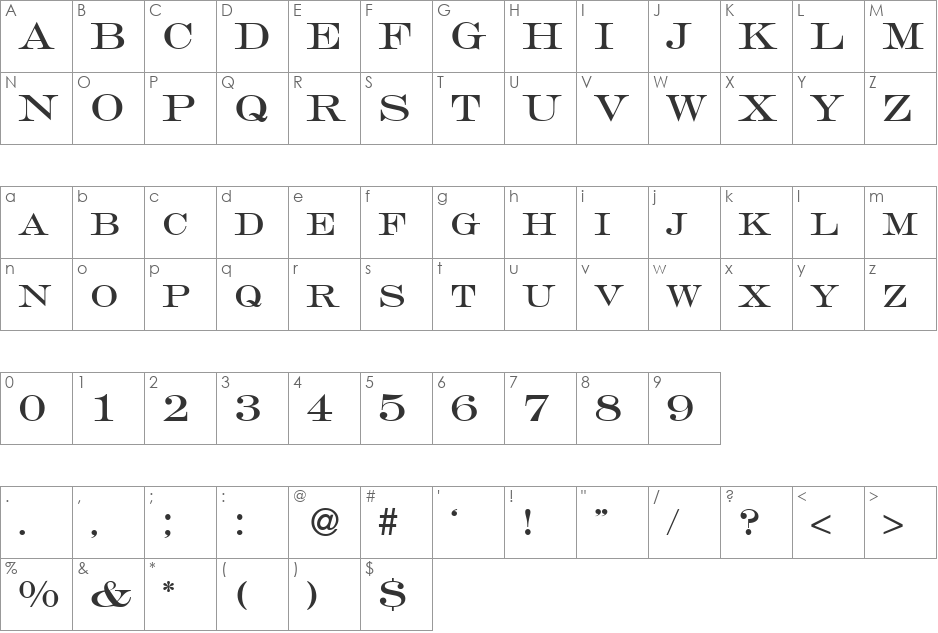 GravureRoman DB font character map preview