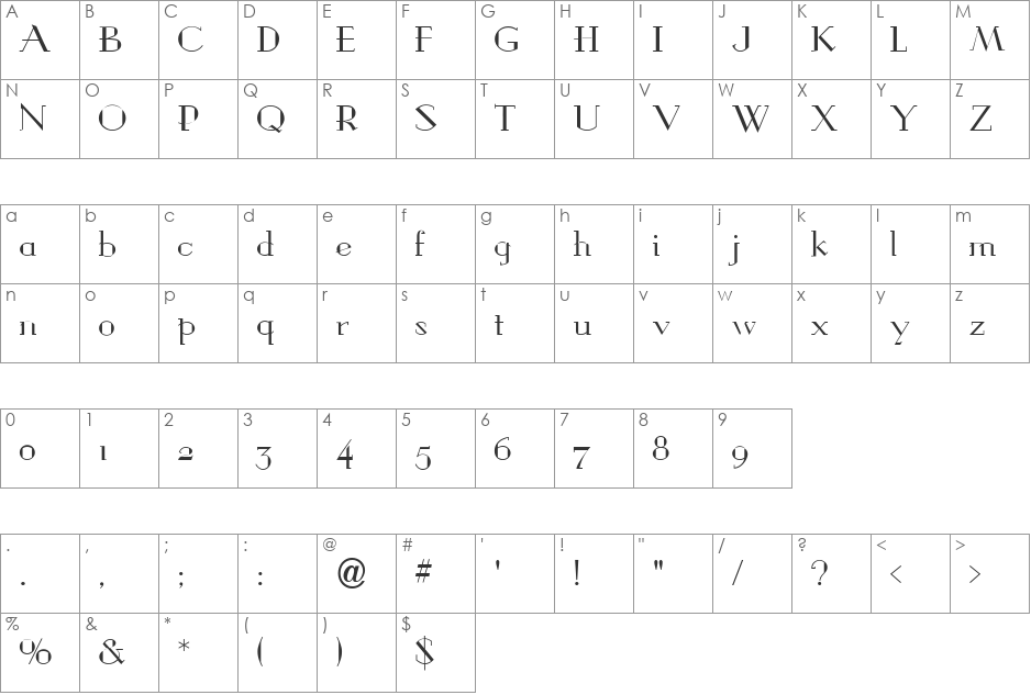 GraybarBook font character map preview