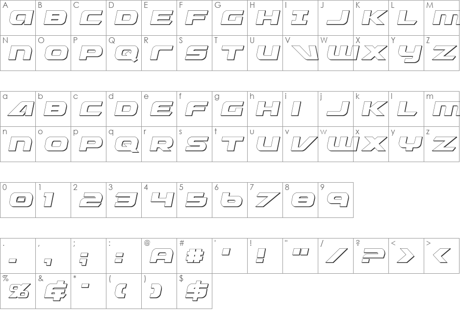 Graymalkin 3D font character map preview