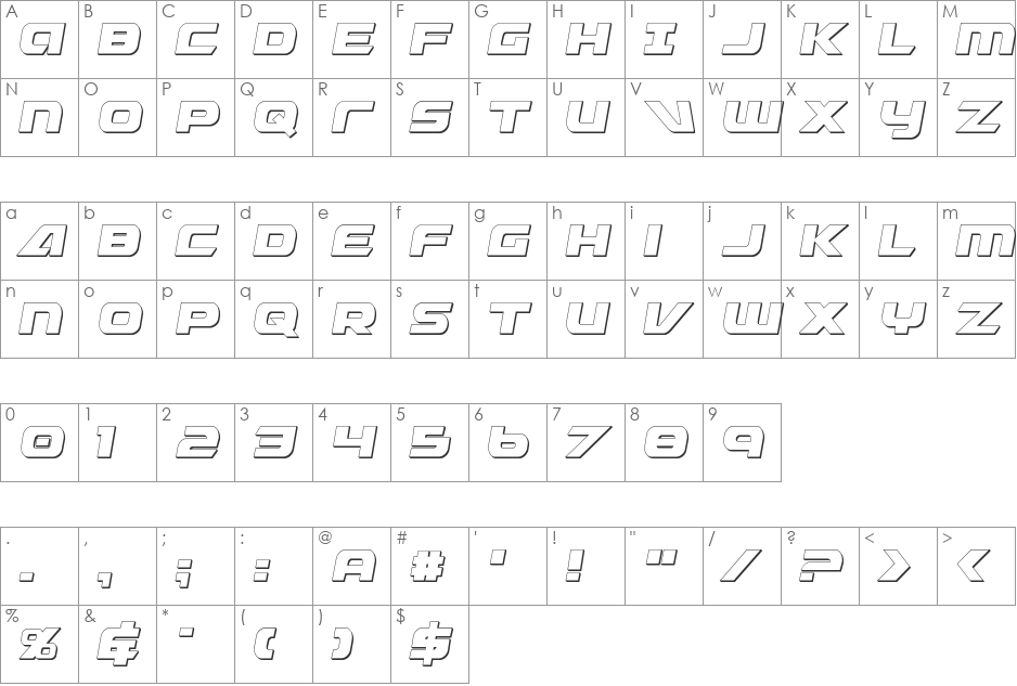 Graymalkin 3D Condensed font character map preview