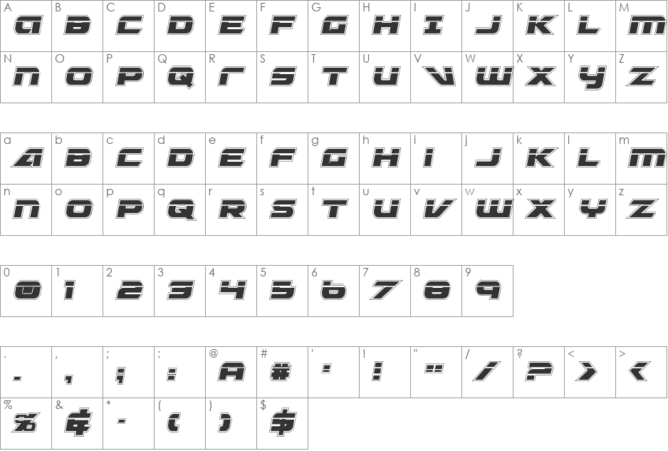 Graymalkin Academy Laser font character map preview