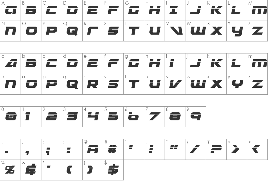 Graymalkin CompactLaser Condensed font character map preview