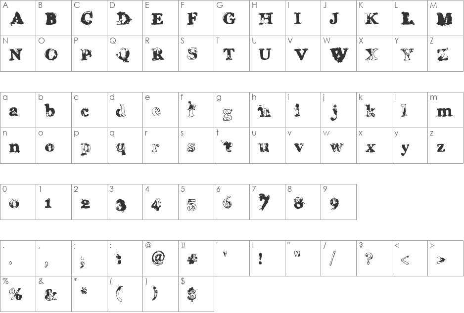 Grease Monkey font character map preview