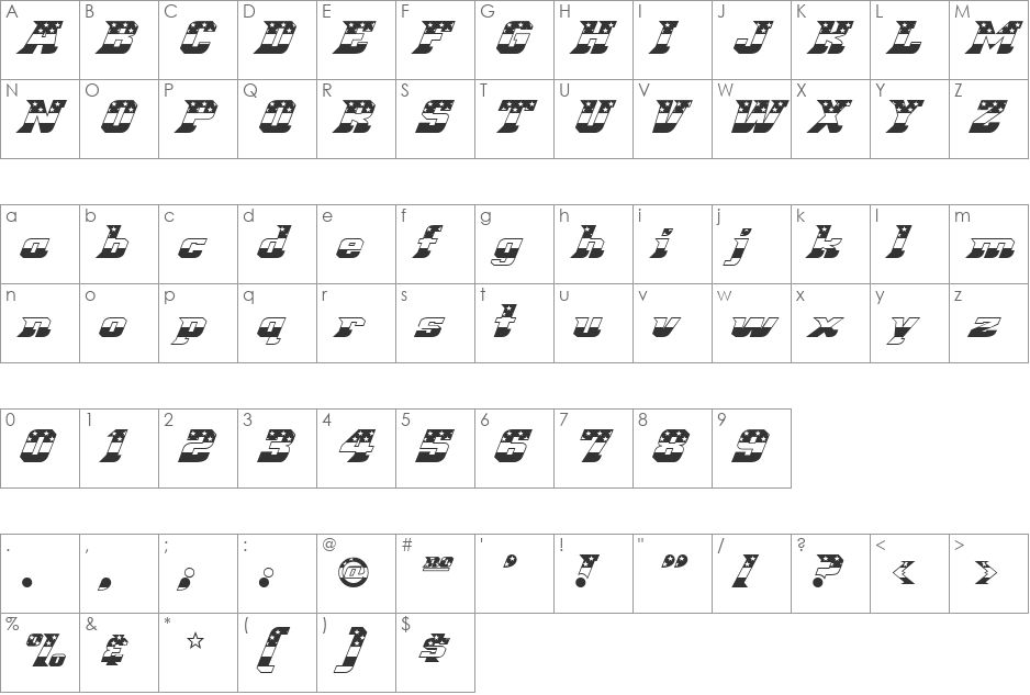 Great American League Double font character map preview