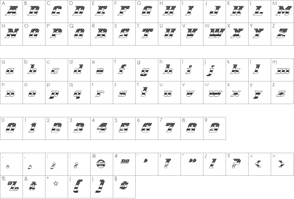 Great American League Triple font character map preview