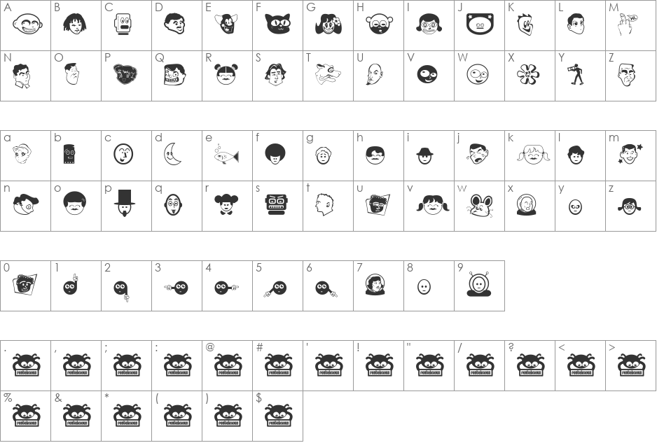 Great Head font character map preview