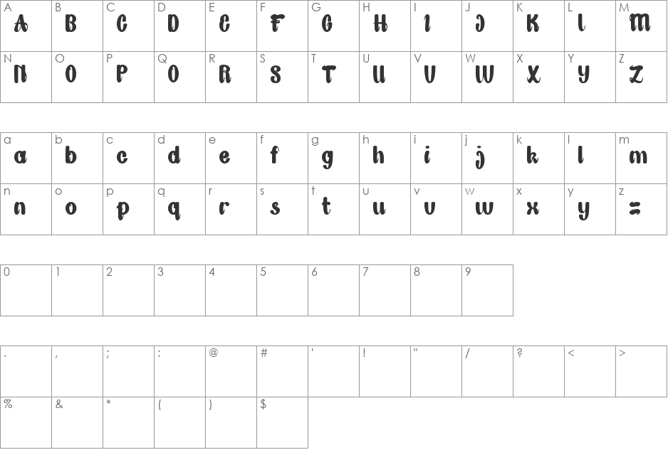 Great Job font character map preview