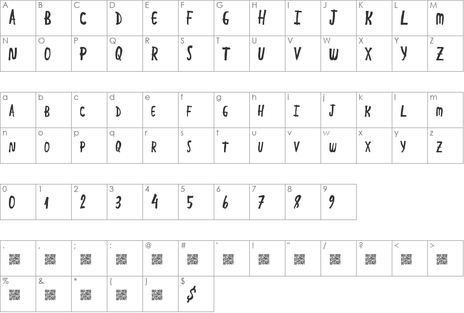 GreatEnding font character map preview