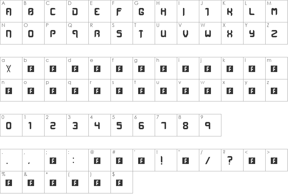 Greater Robotics font character map preview