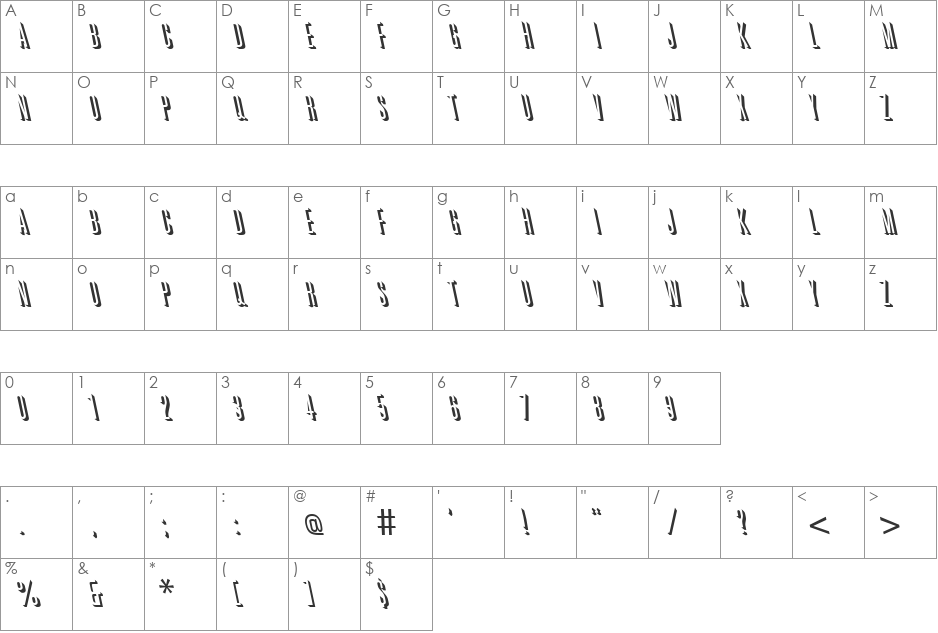 GreatReliefBackslant font character map preview