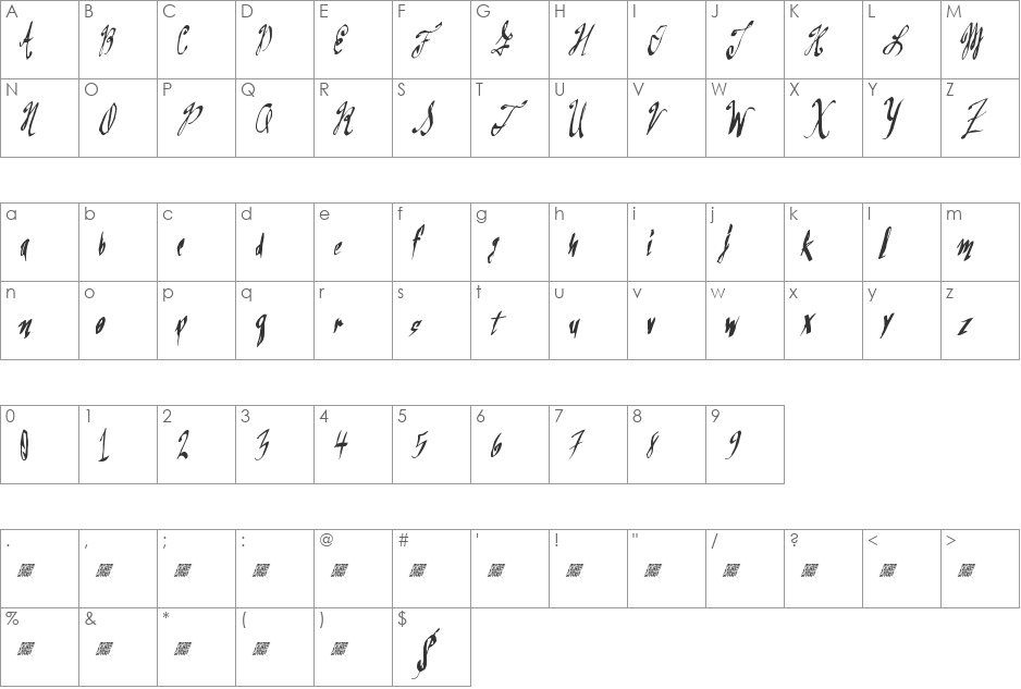 GreatSails font character map preview