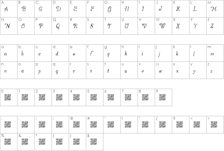 GreatWinter font character map preview