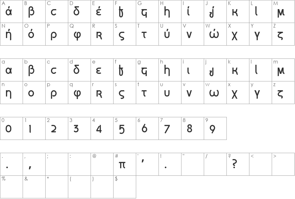 Grecian Formula font character map preview
