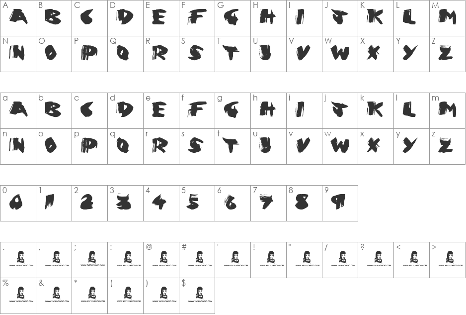 Greed font character map preview