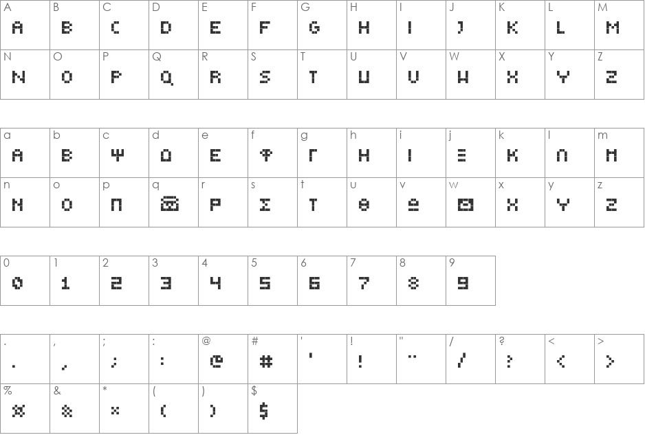 GreekBearTinyE font character map preview