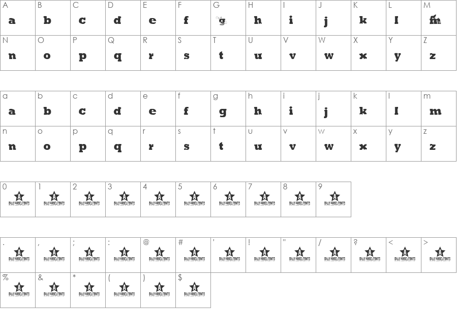 GREEN MIND font character map preview