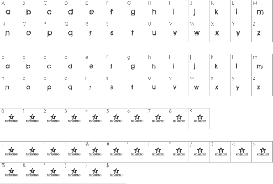 green piloww font character map preview