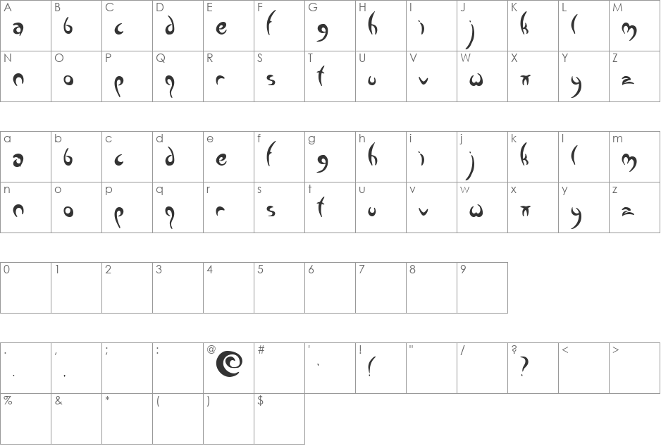 Greenman font character map preview