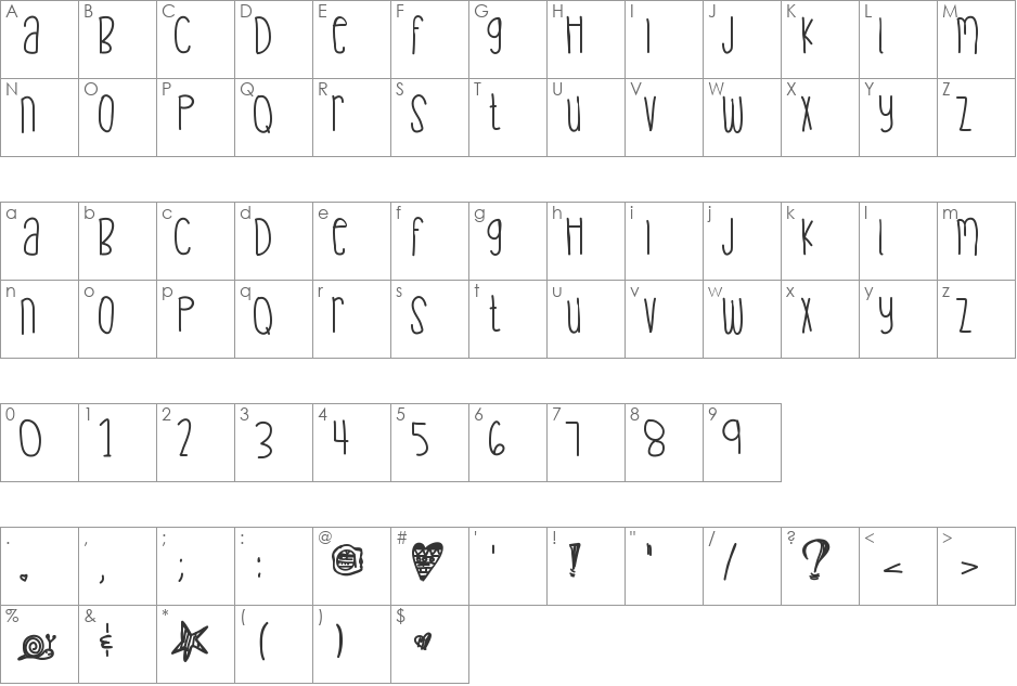 Greenteacookies font character map preview