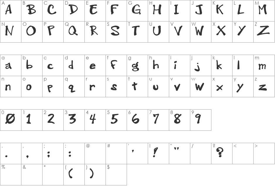 GreenWood_RS font character map preview