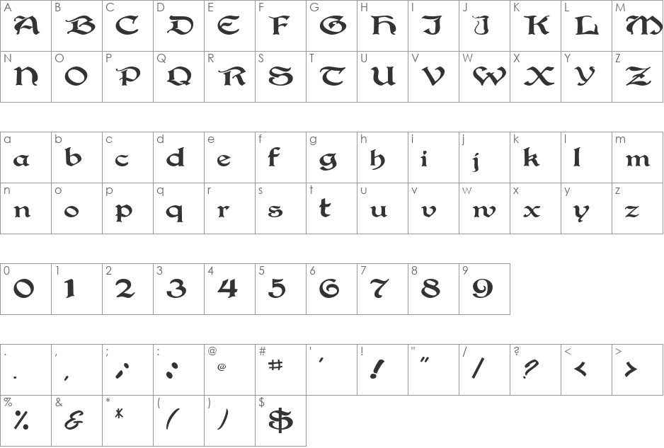 Gregorian font character map preview