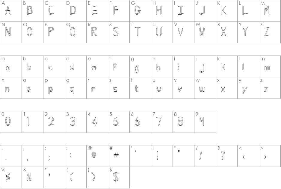 Gregorian-Hollow font character map preview