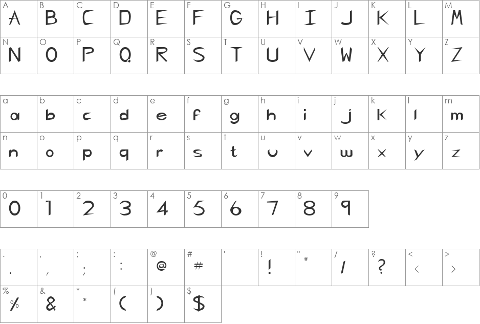 GregorianHT font character map preview