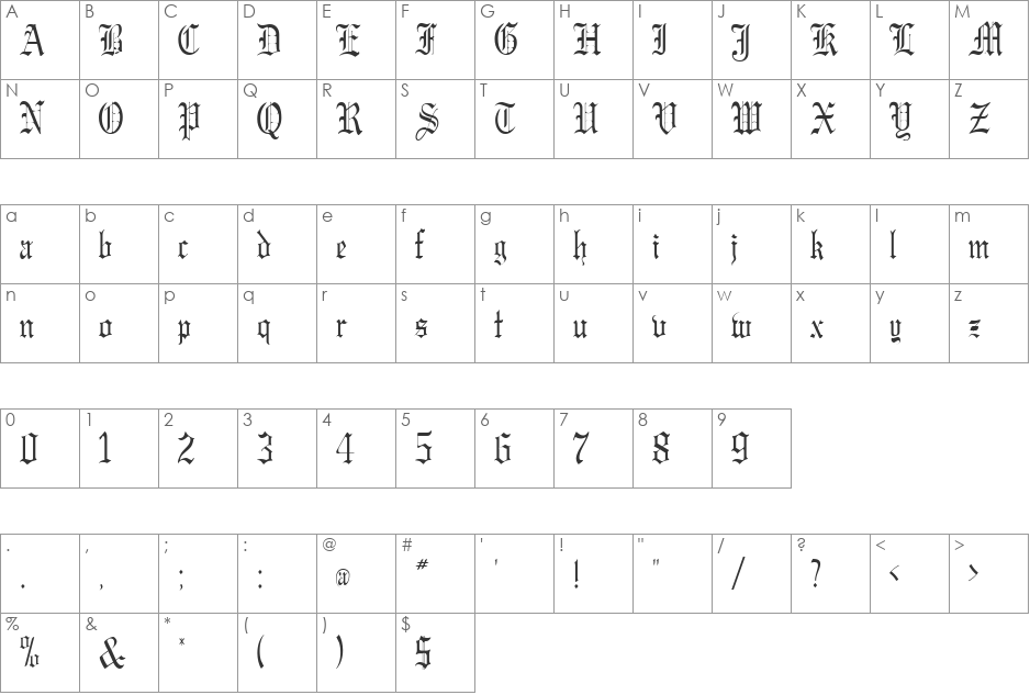 Gregory-Condensed font character map preview