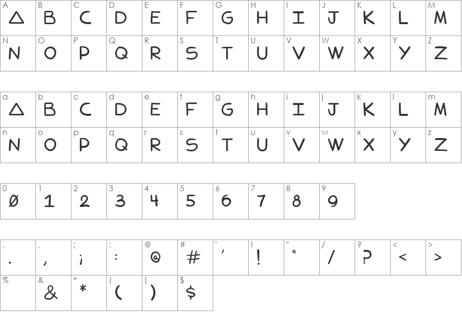 Gregs Hand font character map preview