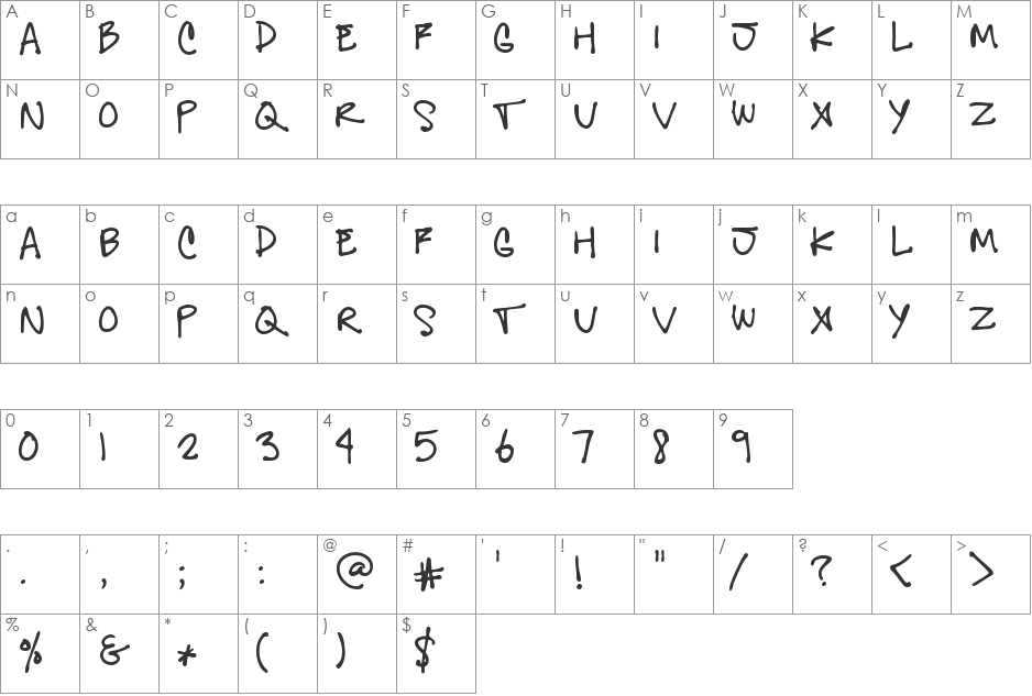 Gregs Other Hand font character map preview