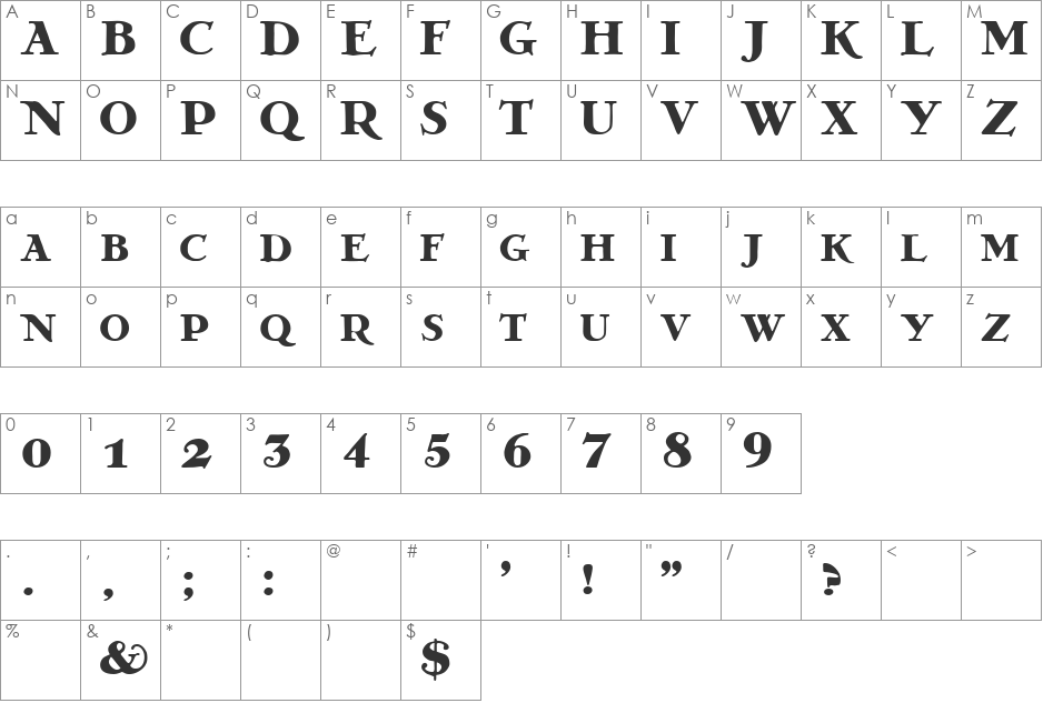 Greko font character map preview