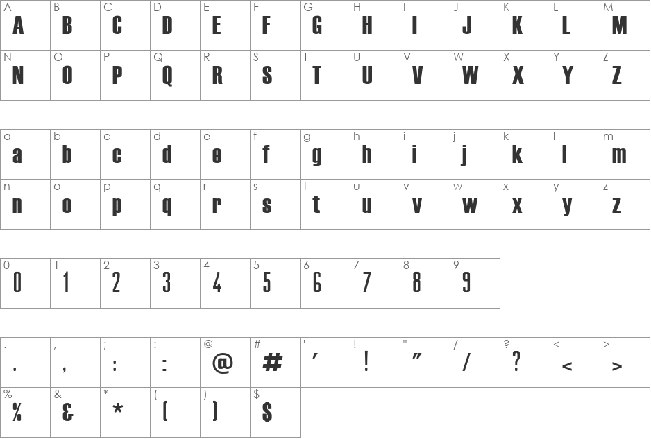Gremi font character map preview