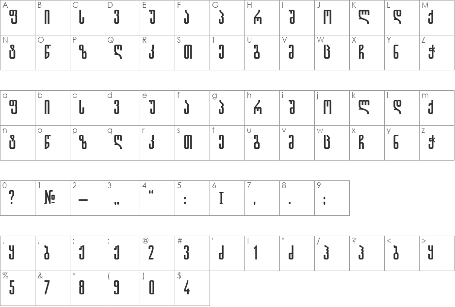 Gremy font character map preview
