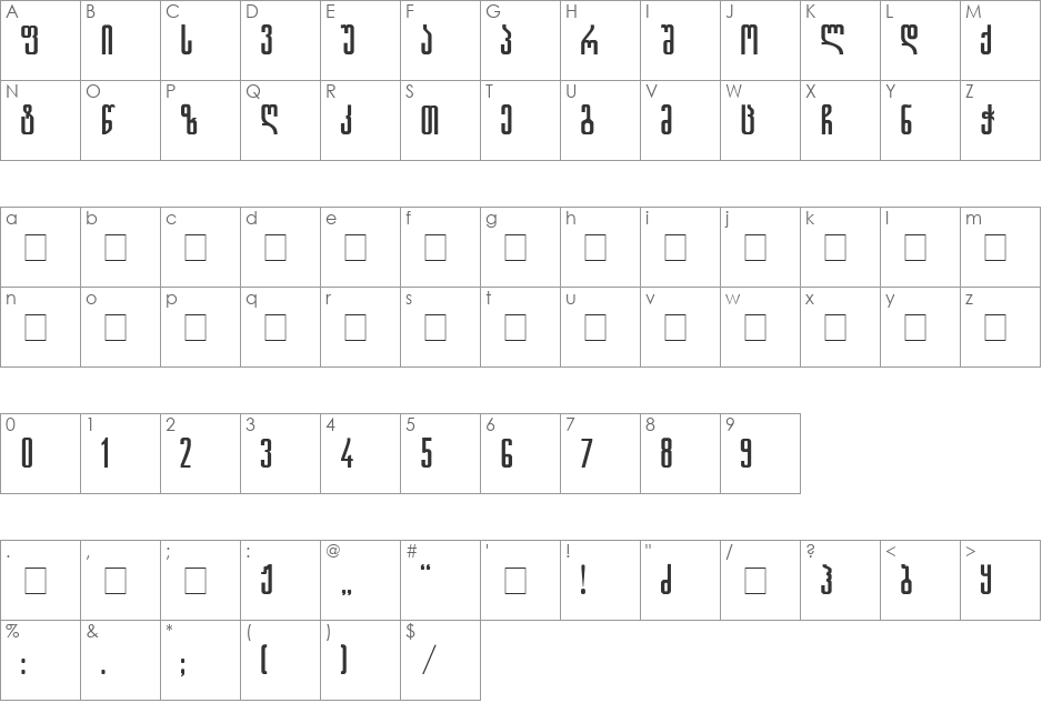 Gremy-ITV font character map preview