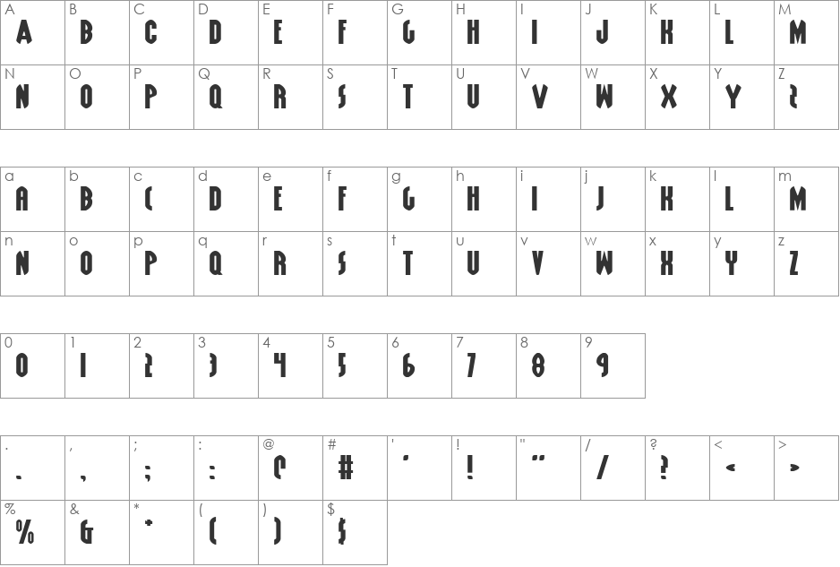 Grendel's Mother Expanded font character map preview