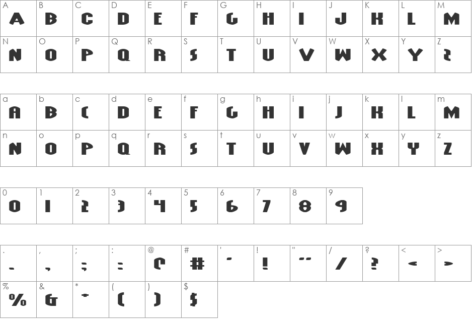 Grendel's Mother Extra Exp font character map preview