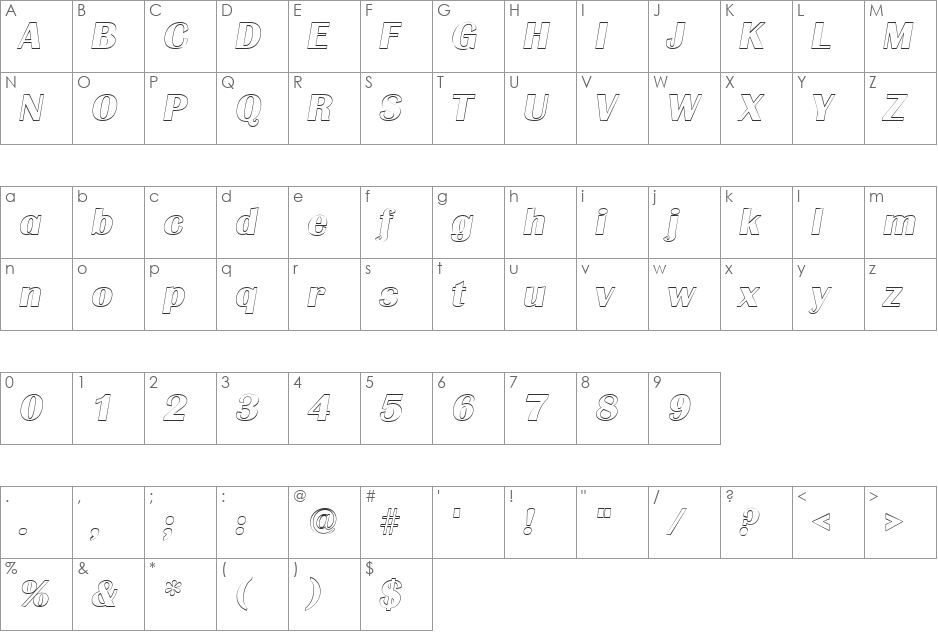 GrenobleOutline font character map preview