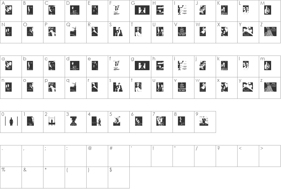 grey font character map preview