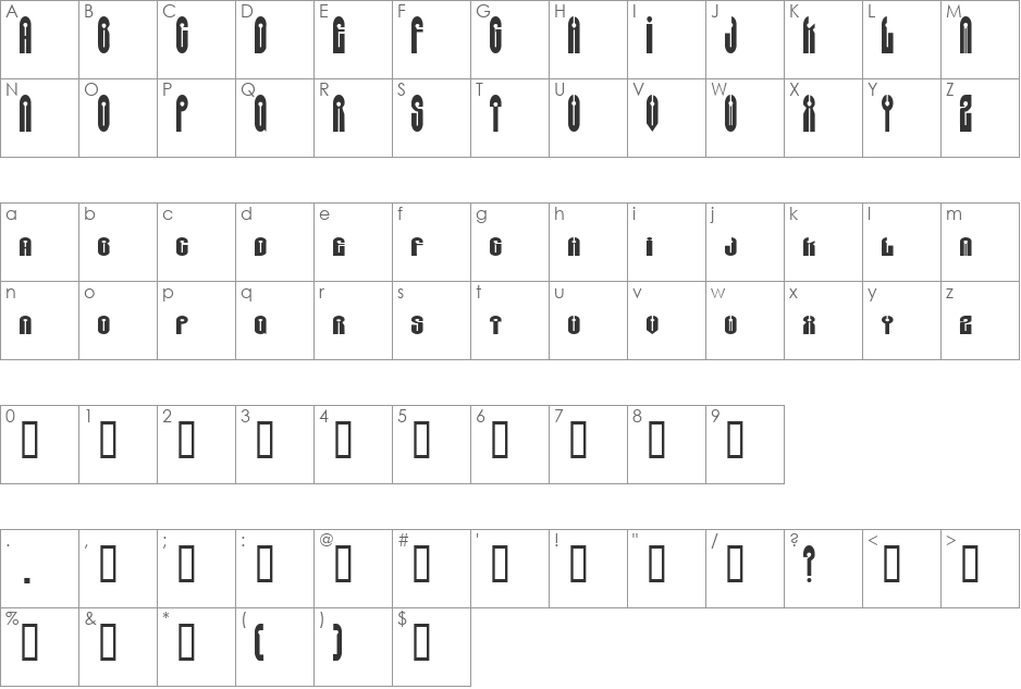 GreyAlienSW font character map preview