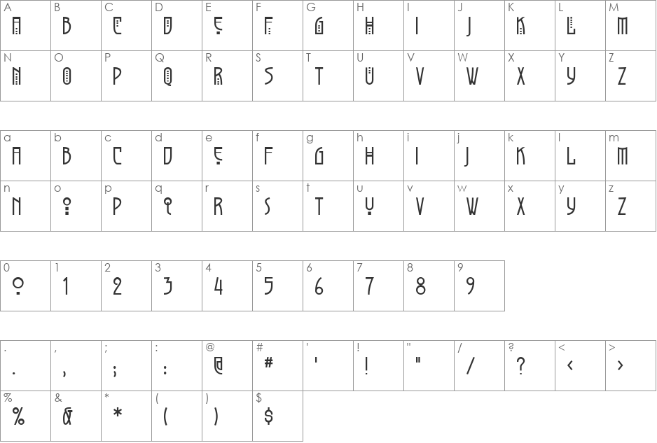 Greyhound font character map preview