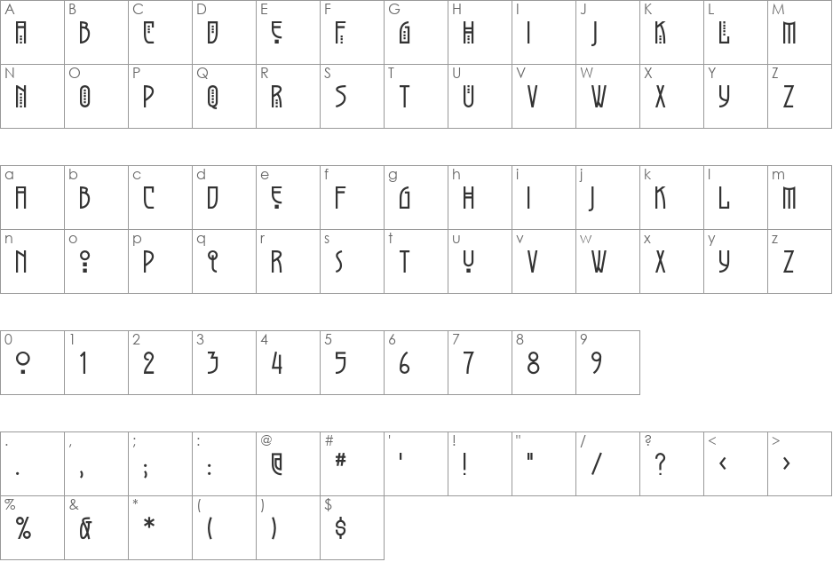 Greyhound font character map preview