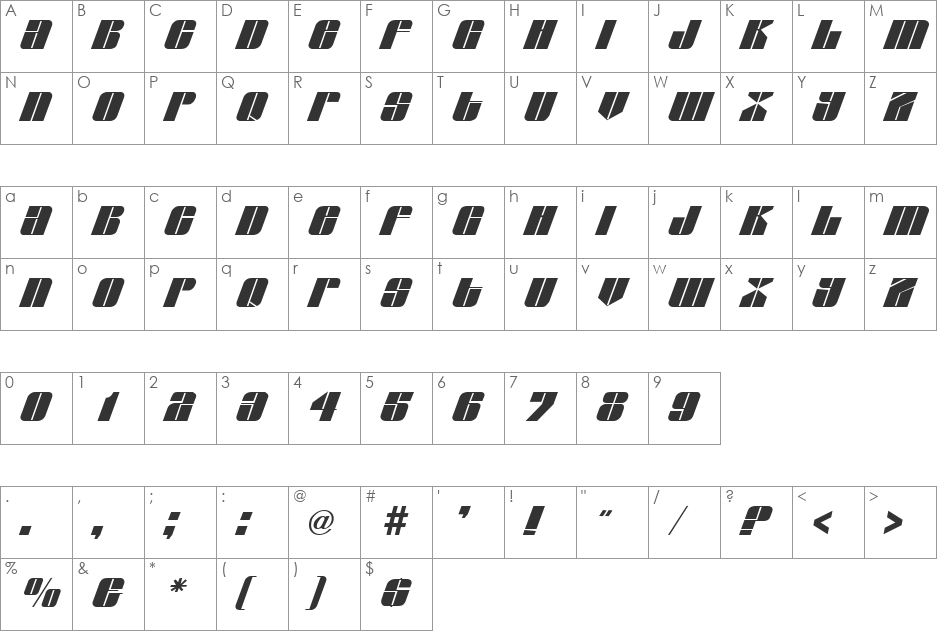 Greyhound SF font character map preview