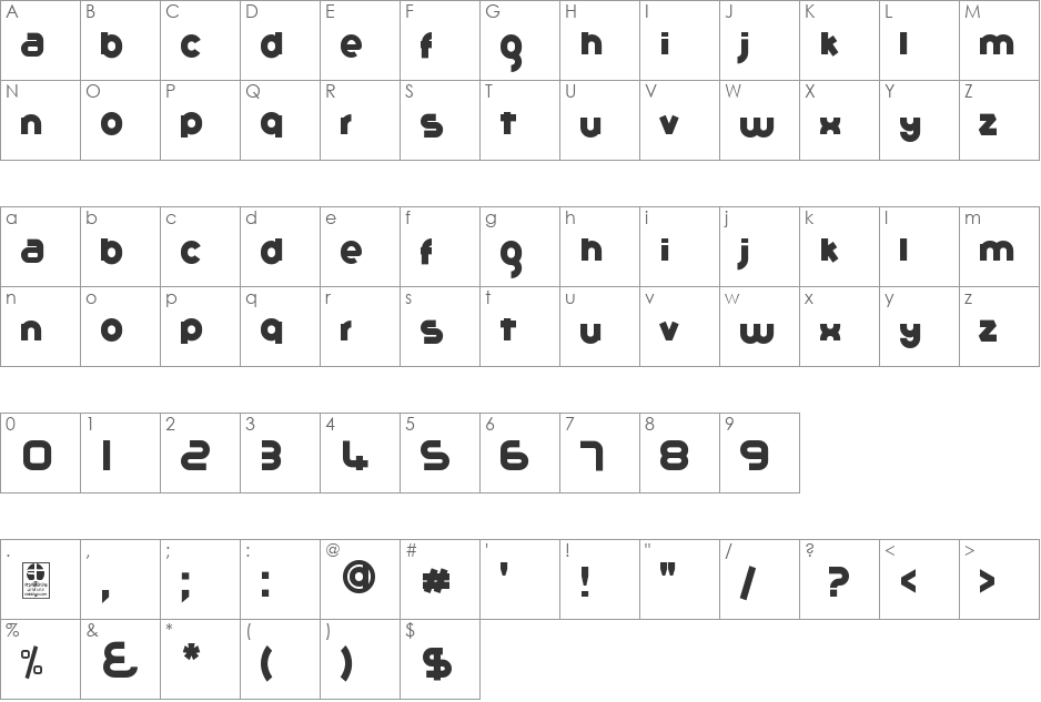 Gribal Shadow Demo font character map preview