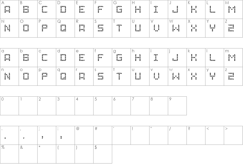 Grid font character map preview