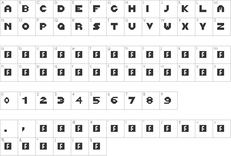 Grid font character map preview