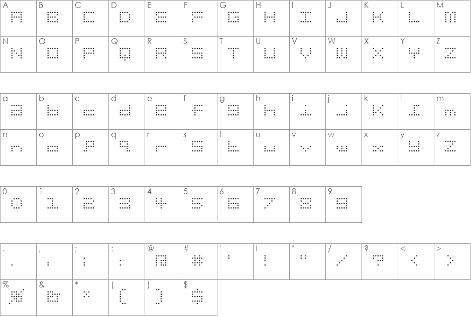 Gridder font character map preview