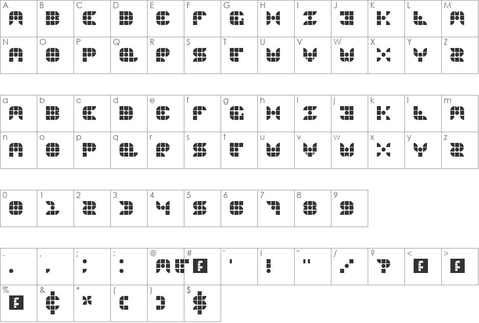 Gridder font character map preview