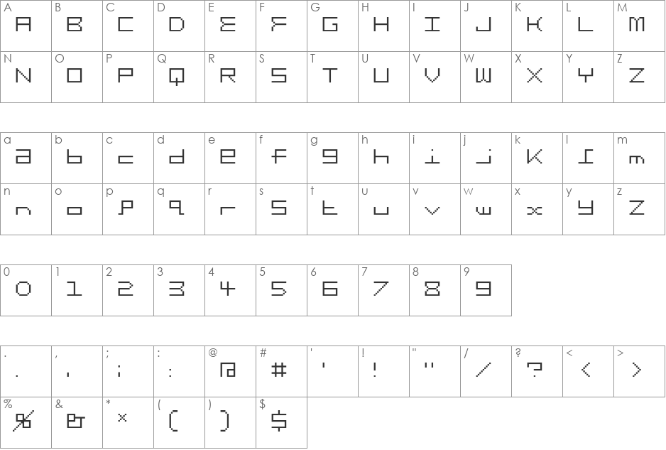 Gridder font character map preview